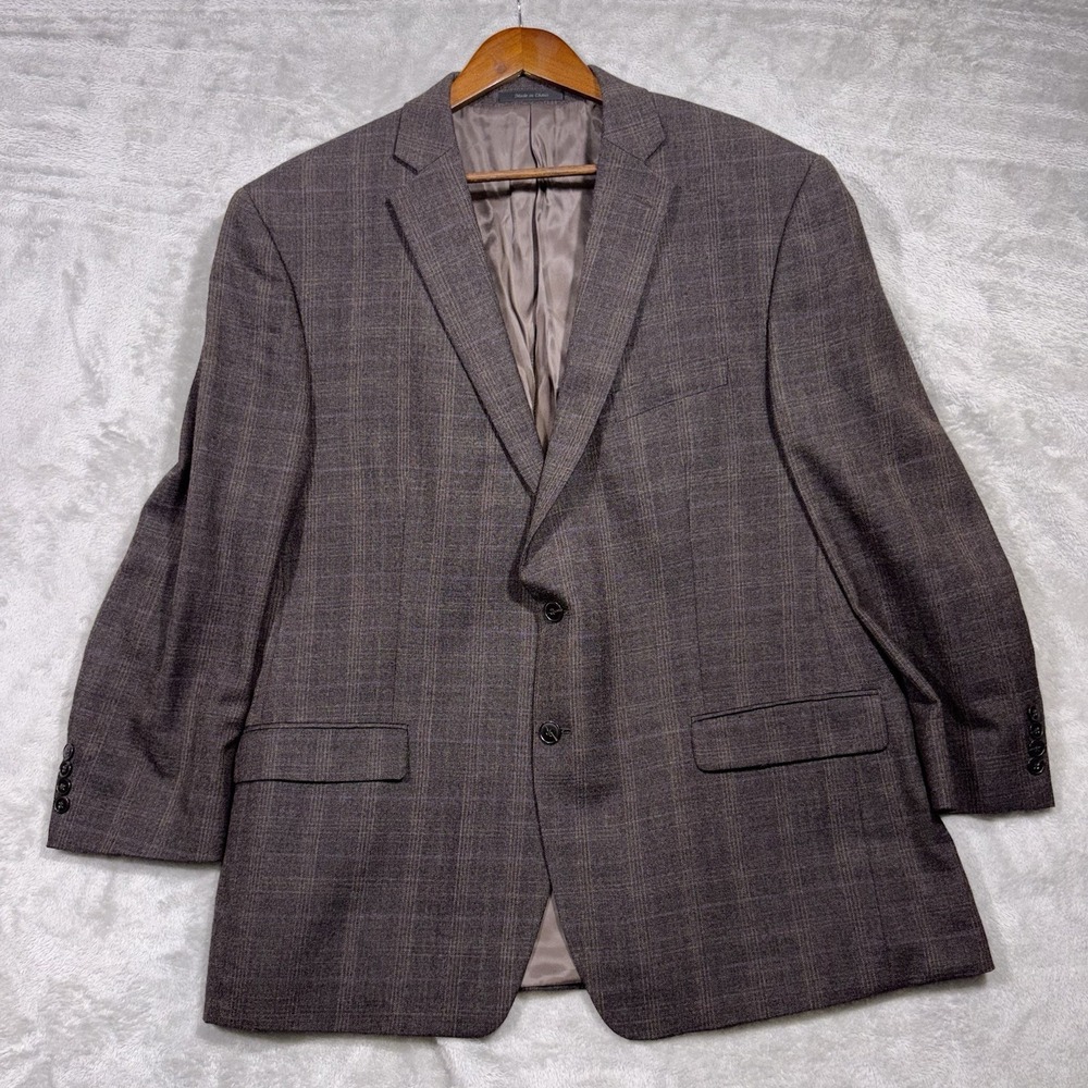Calvin Klein Men's Brown & Purple Plaid Sport Coat Blazer 48R 100% Wool Classic